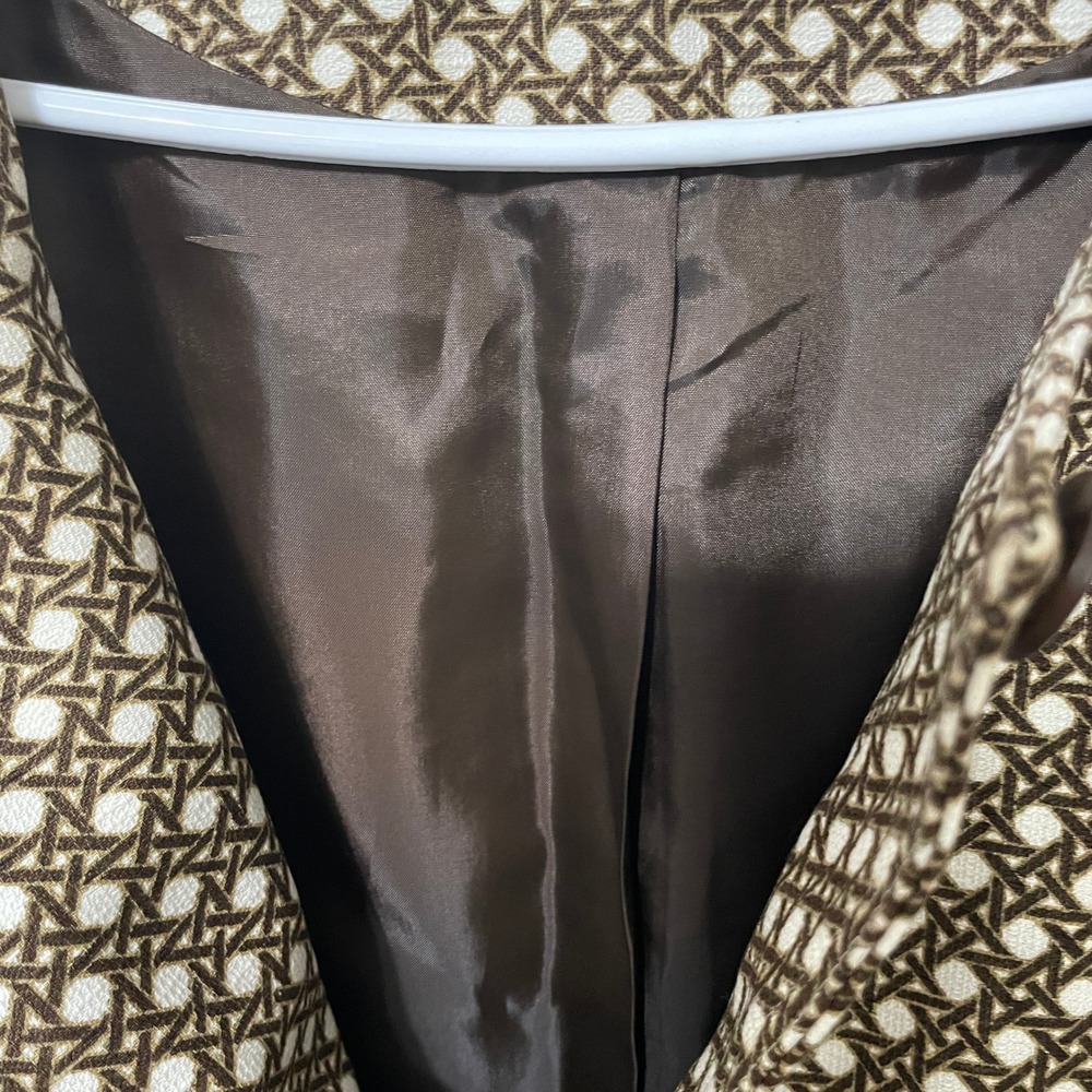 Talbots Women's Size‎ 16 Brown White Cane Webbing Print 3/4 Sleeve Blazer Jacket - Picture 4 of 4